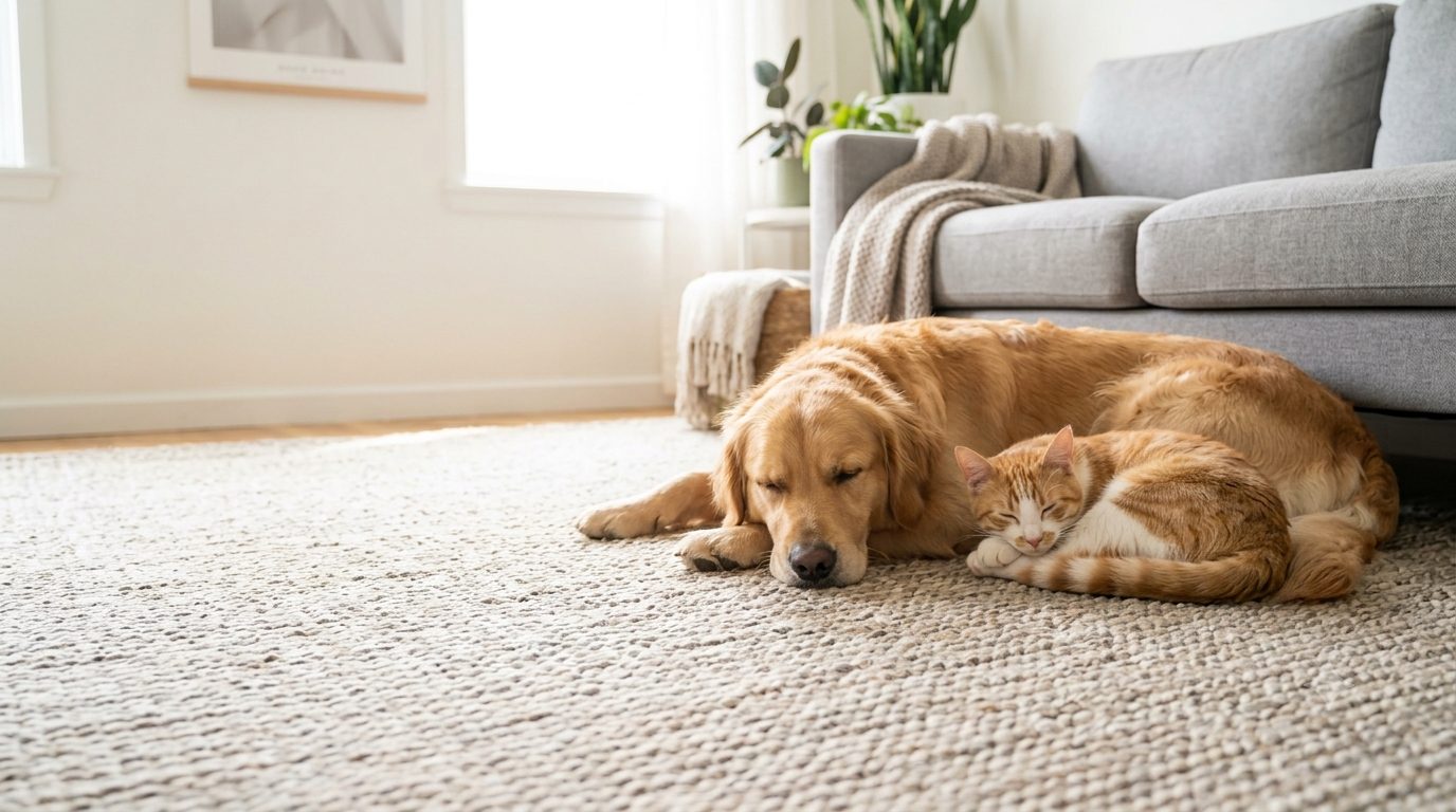 Hund und Katze entspannt im Wohnzimmer