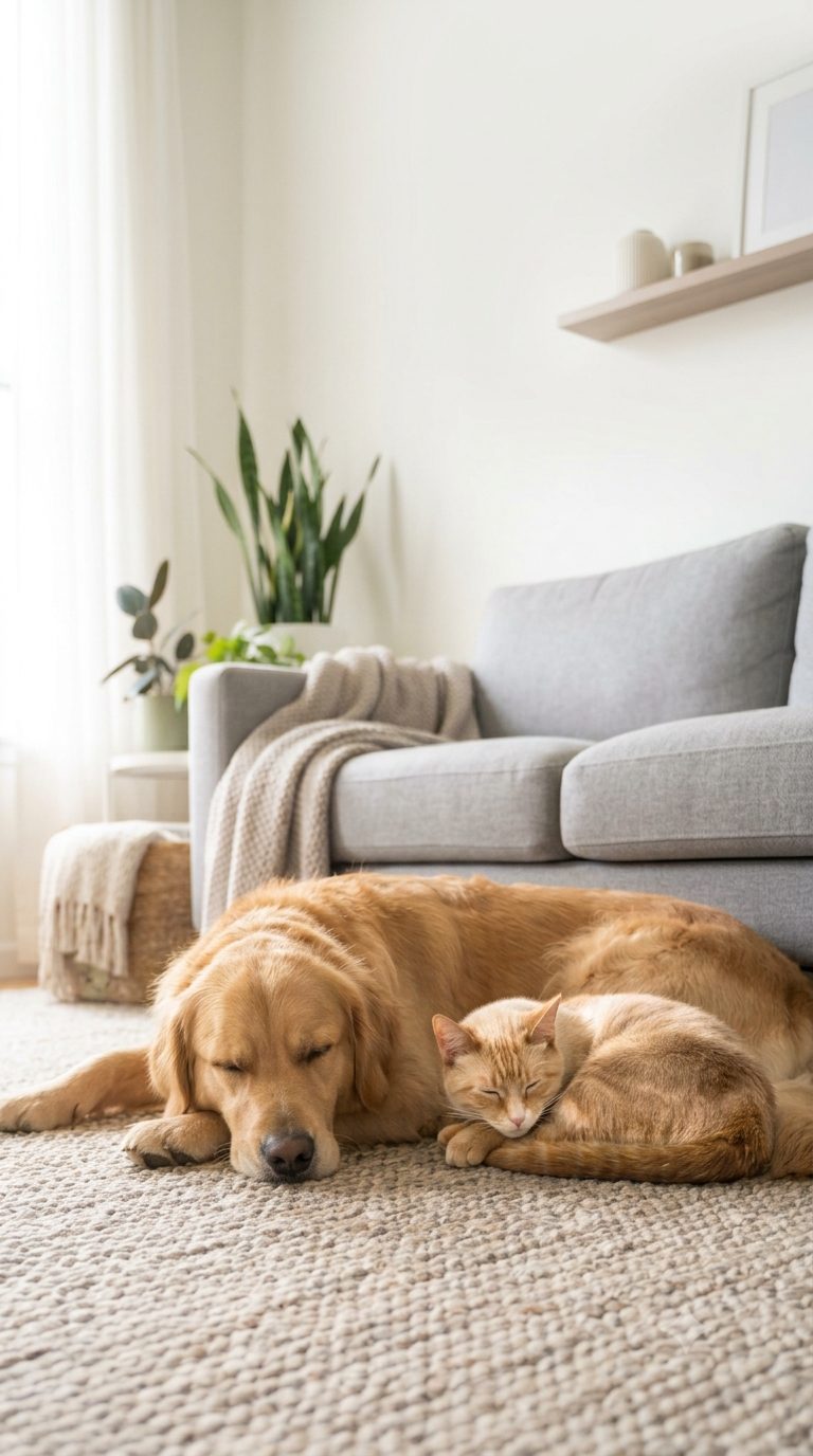 Hund und Katze entspannt im Wohnzimmer